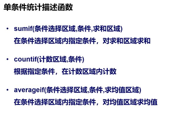 Excel常用的描述类函数和条件函数